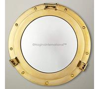 Nagina International Deluxe Nautical Brass Polished Porthole Mirror | Pirate's Boat Decorative Mirror | Captain's Maritime Beach Home Decor & Gifts (17 Inches)