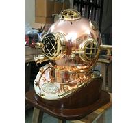 Nagina International Famous Mark V MkV Replica Copper and Brass Helmet with Base Scuba Dive Diving Diver Old Helmet Gear Antique