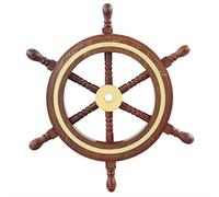 Nagina International Hand Crafted Premium Nautical Wooden Ship Wheel | Exclusive Pirate's Wall Decor | Ocean & Beach Maritime Nursery Decorative Hanging (Natural Wood - Brass Ring, 9 Inches)