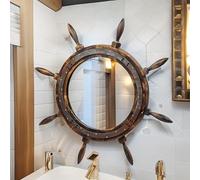 Nagina International Large Premium Antique Vintage Iron Rusted Mirror Ship Wheel | Premium Rustic Decor (18 Inches)