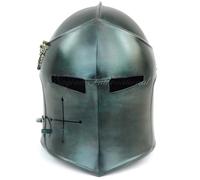 Nagina International Medieval Barbuta Visored Brushed Steel Knights Armory Templar Crusader's Helmet | Props & Costumes Helm for Larpers (Army Green)