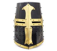 Nagina International Medieval Knight Crusader Templar Helmet Black Mason Brass Cross With Liner | Halloween Party Costume Face Mask Helmets | LARP Black Armor Steel Helmets || Adult Wearable