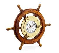 Nagina International Nautical 18" Ship Wheel Brass Porthole Wall Clock