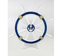 Nagina International Nautical Decorative White Blue Premium Ship Wheel With Accentuated Rope | Pirate's Wall Decor | Sea Gift (36 Inches)