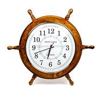 Nagina International Nautical Hand Crafted Wooden Ship Wheel With Quartz Times Wall Clock - Pirate Nursery Home Decor (White Dial Face, 18 Inches)