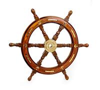 Nagina International Nautical Premium Sailor's Hand Crafted Brass & Wooden Ship Wheel | Luxury Gift Decor | Boat Collectibles (24 Inches, Anchor & Strip)