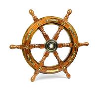 Nagina International Nautical Premium Sailor's Hand Crafted Brass & Wooden Ship Wheel | Luxury Gift Decor | Boat Collectibles (16 Inches, Anchor & Strip)