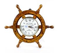 Nagina International Nautical Premium Wooden Wall Decor Clock Ship Wheels | Pirate's Accent | Maritime Decorative Time's Clock (16 Inches)
