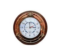 Nagina International Nautical Time Tide Clock With Brass Porthole & Wooden Base - Captain Maritime Beach Home Decor Gift (12 Inches)