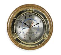 Nagina International Nautical Wall Clock - Tide and Time - Solid Brass - Oak Wood - 9.5" Diameter x 2" Depth