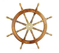 Nagina International Nautical Wooden Ship Wheel With Navigational Brass Cap | Captain's Pirate Home Decor (24 Inches)