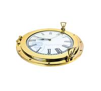 Nagina International Polished Solid Brass Lustrous Premium Nautical Port Hole Time's Clock | Exclusive Pirate's Ship Wall Decor & Collectibles Functional Clock