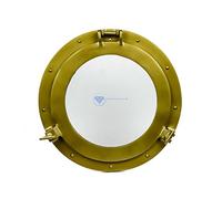 Nagina International Powder Coated Premium Nautical Aluminum Pirate's Ship's Porthole Window | Exclusive Wall Decor Accent Antique Brass (window), 15 Inches