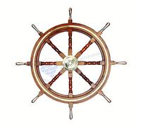 Nagina International Premium Wood Handcrafted Nautical Ship Wheel | Brass Handles & Ring | Pirate's Home Decor (36 Inches)