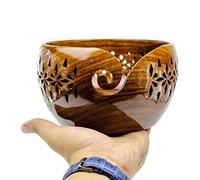 Nagina International Rosewood Crafted Wooden Yarn Storage Bowl With Carved Holes & Drills | Knitting Crochet Accessories (Large)