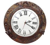Nagina International Rustic Copper Shipwrecked Premium Nautical Porthole Mirror | Nautical Bathroom Mirrors (Aluminum Clock, 15 Inches)
