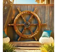 Nagina International Welcome Aboard Embedded Premium Handcrafted Nautical Pirate's Wall Decor Ship Wheel (Wooden Handle, 18 Inches)