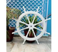 Nagina International White Washed Ship Wheel 36" Wood Ship's Wheels/Wood Ship Steering Wheel/Nautical Home Decor (36 Inches)