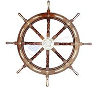 Nagina International Wood Hand Crafted Anchor Brass Accent Ship Wheel | Maritime Gift Decor (24 Inches)