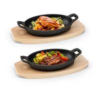 Nagoyuki 2 Set Cast Iron Skillet with 2 Handles, Medium Gratin Dish with Wooden Serving Stand, Cast Iron Pan for Kitchen Baking Cooking Frying,18cm x 12cm
