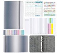 Nagoyuki A6 Gradient Macaron Binder Hand Ledger Notebook Leather PU Loose-Leaf Book Cash Budget Book with Zip Bag, Grey