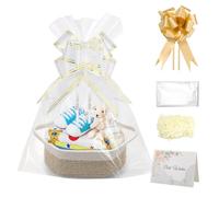 Nagoyuki Gift Basket Hamper Kit,Rope Basket Empty Baby Gift Baskets Kit with Bows Cellophane Bags Greeting Cards Shredded Paper Woven Baskets for Baby Shower,Wedding, Birthday (Khaki)