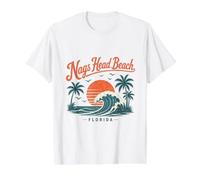 Nags Head Beach Florida Sunset Wave Palm Trees Value Graphic T-Shirt, Men, White, XL