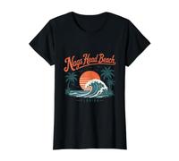 Nags Head Beach Florida Sunset Wave Palm Trees Value Graphic T-Shirt, Women, Black, M