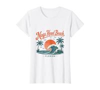Nags Head Beach Florida Sunset Wave Palm Trees Value Graphic T-Shirt, Women, White, L