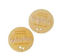 nagu® EN - Will You Be my Godmother? Will You Be my Godfather? | Two 10 cm Diameter Wooden Pregnancy Announcement Cards | Will You Be my Godmother Gifts | God Mothers Gifts | Mother to Be Gifts