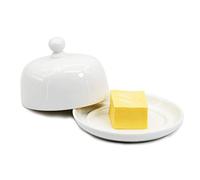 NAGU Mini Oval Butter Dish with Lid, White Procelain Domed Cheese Dish with Handle Individual Serving Small Butter Tray, Cute Ceramic Dessert Serving Bowl for Table, Countertop, Refrigerator