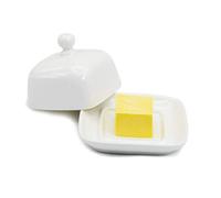 NAGU Small Butter Plate with Lid, Mini White Procelana Butter Tray with Individual Handle for Table Serving, Beautiful Ceramic Serving Bowl for Tabletop, Countertop, Refrigerator, Square, One Size