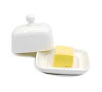 NAGU Small Rectangle Butter Dish with Lid, White Procelain Domed Cheese Dish with Handle Individual Serving Mini Butter Tray, Cute Ceramic Dessert Serving Bowl for Table, Countertop, Refrigerator