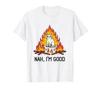 Nah, I'm Good Cat on Fire Scared. Emotional Intelligence T-Shirt, Men, White, 3X-Large