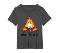 Nah, I'm Good Cat on Fire Scared. Emotional Intelligence T-Shirt, Women's Plus, Dark Heather Grey, 3X