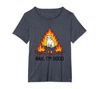 Nah, I'm Good Cat on Fire Scared. Emotional Intelligence T-Shirt, Women's Plus, Heather Blue, 3X