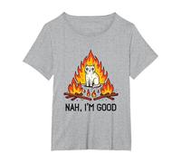 Nah, I'm Good Cat on Fire Scared. Emotional Intelligence T-Shirt, Women's Plus, Heather Grey, 2X