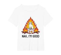 Nah, I'm Good Cat on Fire Scared. Emotional Intelligence T-Shirt, Women's Plus, White, 3X