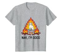 Nah, I'm Good Cat on Fire Scared. Emotional Intelligence T-Shirt, Youth, Heather Grey, Medium