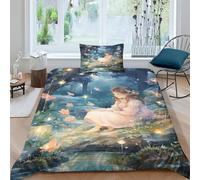 NAHCBIOT Angel 3D Printed Bedding Set for Children Teens Duvet Cover Set with Pillowcase Microfiber Fairy Elves Quilt Cover with Zipper Closure Single（135x200cm）
