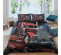 NAHCBIOT Big Red Truck Bedding Duvet Cover Set Microfibre Comforter Cover 3D Print Lorry Quilt Cover with 3 Piece Set Pillowcases for Children, Adults Double（200x200cm）