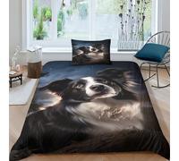 NAHCBIOT Border Collie Comforter Cover 3D Print Bedding Set Decorative 3 Piece Set Cute Puppy Duvet Cover Set Bedspread Cover with Pillowcase Single（135x200cm）