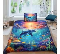 NAHCBIOT Dolphin 3D Print Duvet Cover Set Bedding Sets with Hidden Zipper Closure,Microfiber Polyester Comforter Underwater World Quilt Cover For Teen Boys Single（135x200cm）