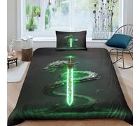 NAHCBIOT Dragon Sword Bedding Set 3D Green Lightsaber Duvet Cover for Kids Boys Girls Comforter Cover Soft Bedspread 3 Piece Set with Zipper Closure Soft Microfiber Single(135x200cm)