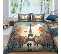 NAHCBIOT Eiffel Tower Duvet Cover Boys Kids Bedding Set Comforter Cover Microfiber Decor with A Sense of 3D Print Romantic Quilt Cover Double（200x200cm）