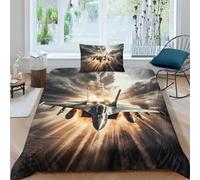 NAHCBIOT Fighter Jet 3D Print Duvet Cover Bedding, 3 Piece Set Piece Aircraft Quilt Cover Piece Matching Pillowcase with Zipper Closure Soft Microfiber Single（135x200cm）