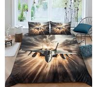 NAHCBIOT Fighter Jet Bedding Duvet Cover Set Microfibre Comforter Cover 3D Print Aircraft Quilt Cover with 3 Piece Set Pillowcases for Children, Adults King（220x240cm）