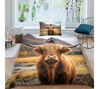 NAHCBIOT Highland Cattle Duvet Cover Boys Kids Bedding Set Comforter Cover Microfiber Decor with A Sense of 3D Print Cute Cow Quilt Cover Single（135x200cm）