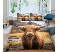 NAHCBIOT Highland Cattle Duvet Cover Set Bedding Set 3D Cute Cow Microfiber Polyester Comforter Cover with Pillow Shams,Zipper Quilt Cover Double(200x200cm)