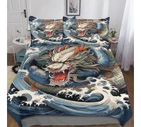 NAHCBIOT Japanese Dragon 3 Pieces Duvet Cover Set 3D Printed Bedding Japanese Style Quilt Duvet Cover with Zipper Closure,Ultra Soft Microfiber Bedding Double(200x200cm)